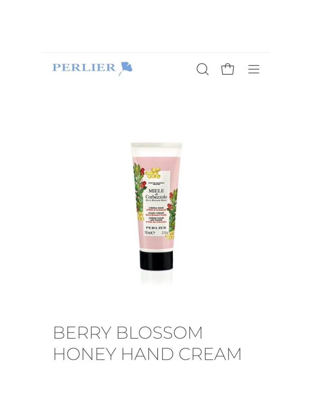 New Perlier Berry Blossom Honey Hand Cream 3.3 oz Pink